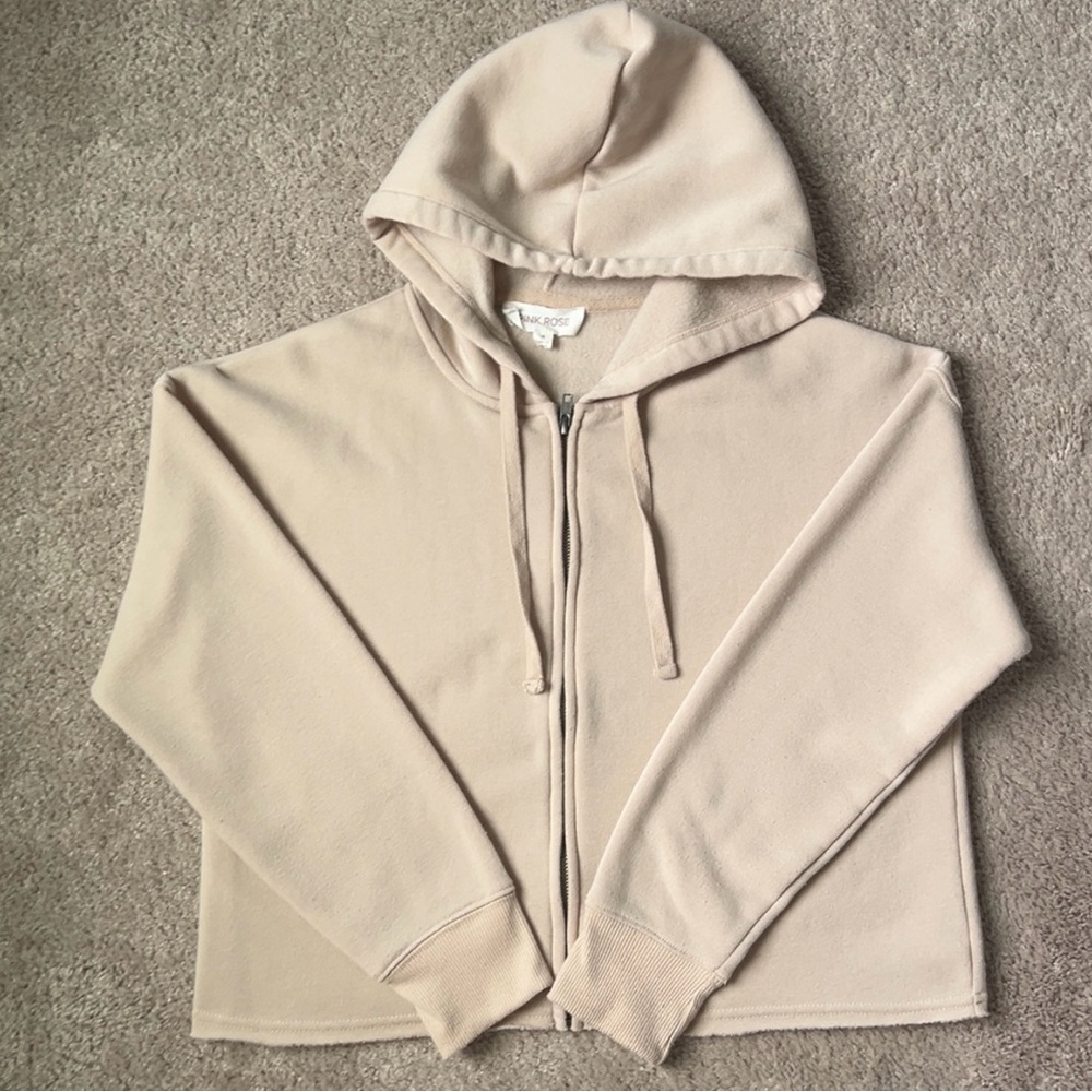 Pink Rose Cream Comfy Cropped Hoodie Size M